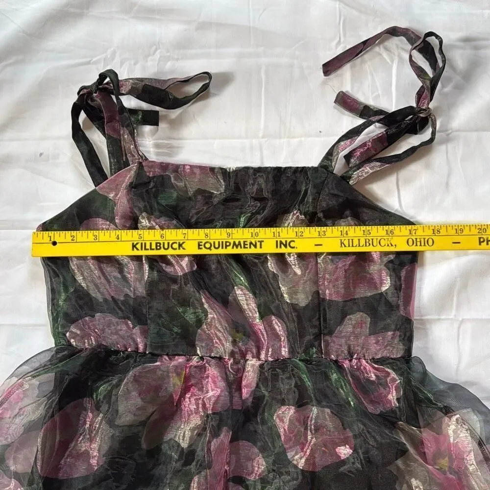 Lulus tiered black floral midi dress size large tie straps whimsigoth fairy dark - Picture 9 of 12